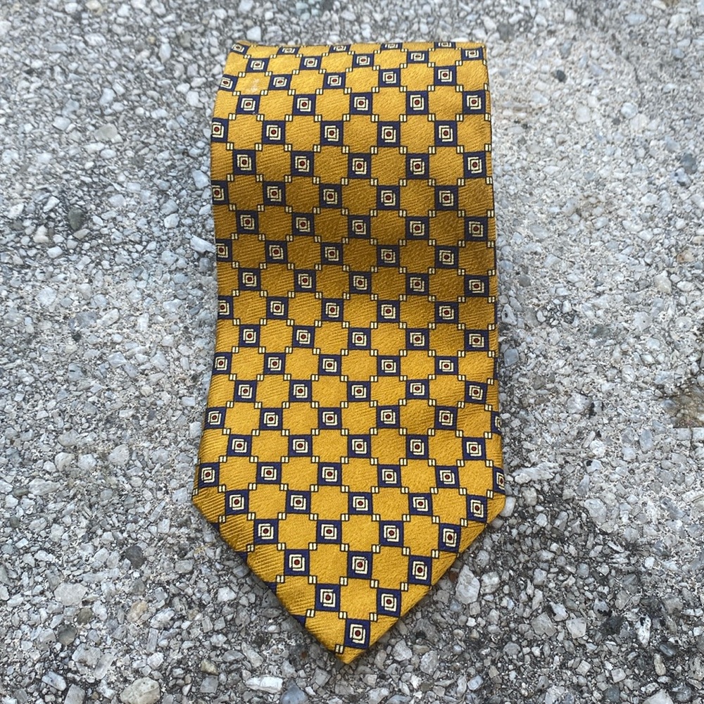 Sabatini Handmade All Silk Geometric Men’s Neck Tie Blue Gold & Red